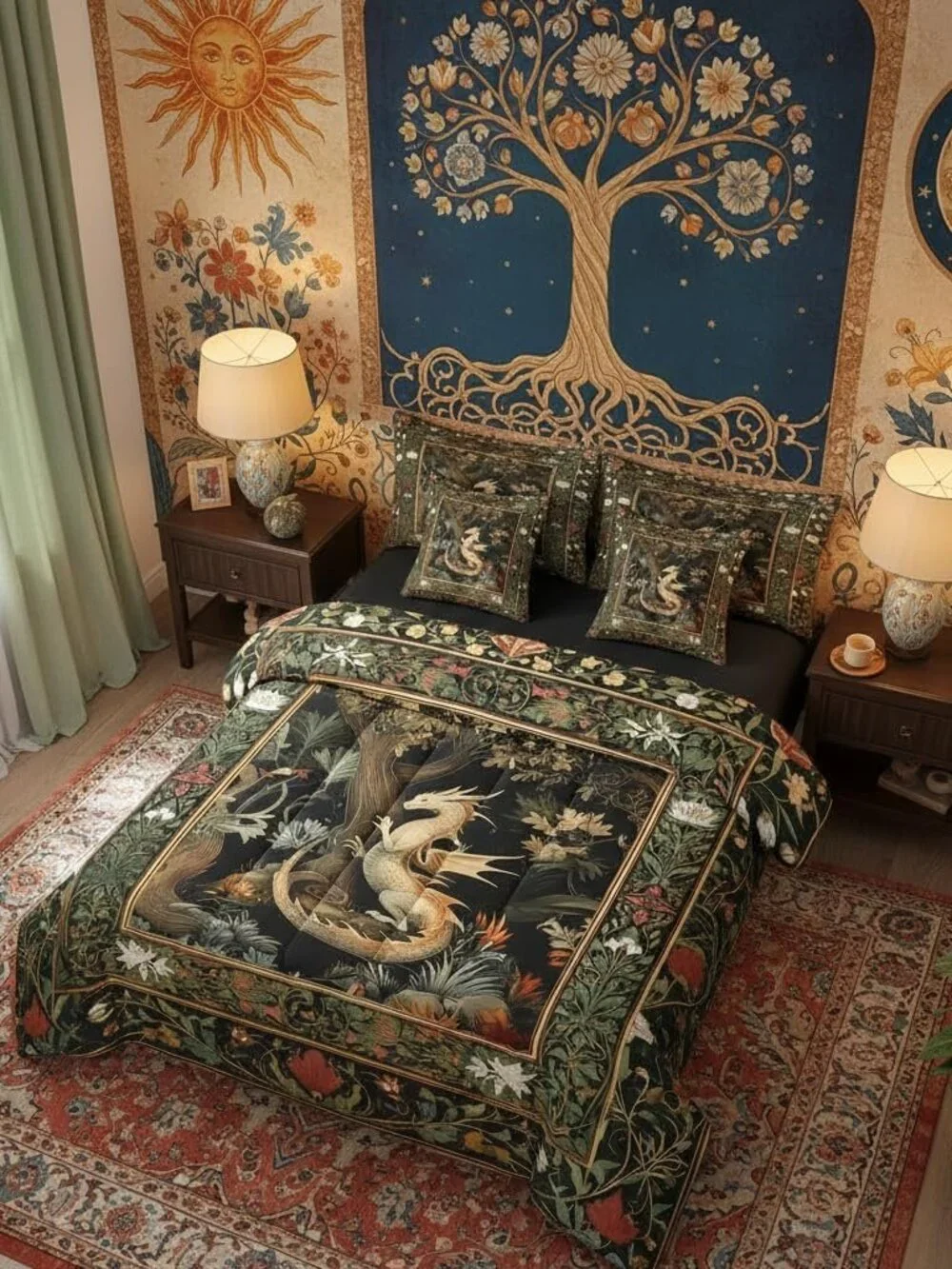 Western Dragon Comforter Country Style Flowers Leaves Bedding Set Twin Size 7 Pc